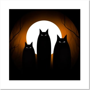 Halloween Cats: Standing in Front of the Moon Posters and Art